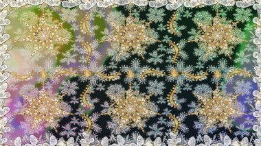 Kusursuz altın desen. Altın elementli gri renkler. Raster altın çiçek süsü brokar kumaş ve cam desenli. Çiçek desenli altın metal..