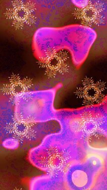 Kahverengi, mor ve pembe kar taneli Noel kartı. Kahverengi, mor ve pembe renkli. Kar taneleri arka planda. Kış kartı Mutlu Noeller, yeni yıl ve mutlu bayramlar..