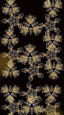 Kumaş, tekstil, duvar kağıdı baskısı için. Eski usul. Kusursuz bir geçmişi var. Raster illüstrasyonu. Renkli desenli kusursuz desen, siyah çiçekler ve dekoratif elementler..