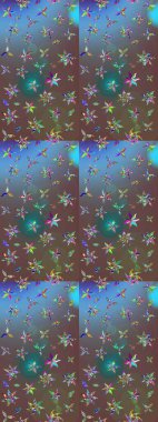 Şirin çiçekli, desenli, kahverengi renkli bir eskiz deseni. Tekstil için suluboya eskiz deseni. El çizimi çiçek çizimi deseni (fayans)).