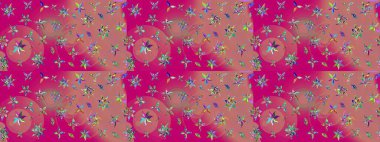 Eskiz modeli etnik tasarım. Çiçekleri, deniz kabukları, mandalaları ve suluboya efektleriyle donanma geçmişi. Yatak çarşafları, ceket, paket tasarımı, kumaş ve moda kavramları için tekstil baskısı.