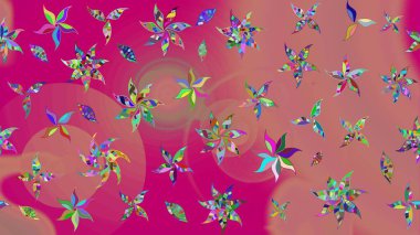 Raster illüstrasyonu. Çiçek ve yapraklı karalama şeklinde Raster çiçek deseni. Nazikçe, bahar çiçekleri pembe renklerde.