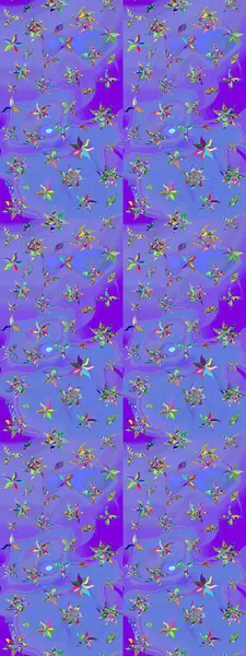 Violet menekşe üzerinde. Çiçekli ipek eşarp. Retro tekstil tasarım koleksiyonu. 1950-1960 motifleri. El çizimi çiçek elementleri ile soyut çizim raster deseni.