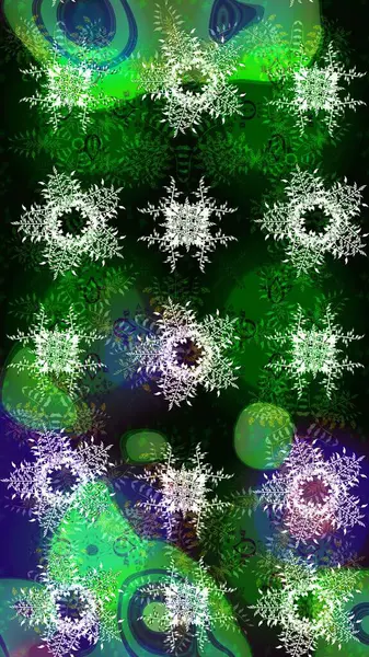 Kar taneli yeşil, mavi ve gri renkler. Raster illüstrasyonu. Raster Noel soyut renkli arkaplan ve tatlı kar tanesi.