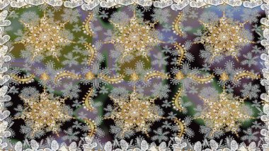 Gri renkli ve altın elementli altın desenli. Süslü raster dekorasyonu. Barok tarzında duvar kağıdı tasarımı için kusursuz damaske deseni arkaplanı.