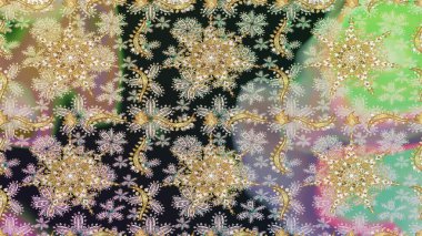 Gri renklerde, altın çiçekli altın desenler. Senin tasarımın için, duvar kağıdı. Raster geometrik arka plan. Altın rengi kusursuz illüstrasyon.