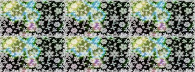 Renkli Yaz Temalı Kusursuz Arkaplan. Sevimli çiçek raster deseni. Siyah renkli çiçekler. Düz Çiçek Elementleri Tasarımı.