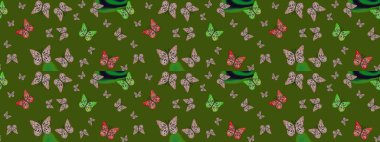 Kelebek desenli güzel çizim tasarımı. Yeşil renkli resimler.