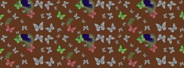 Robot resim. Raster. Kumaş, kağıt, ambalaj kâğıdı ve duvar kağıdı tasarımı için harika bir arka plan. Kelebek desenli kahverengiler.