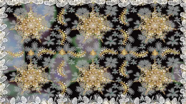 Kusursuz altın desen. Raster oryantal süs. Gri renklerde, altın elementlerle kusursuz desen.