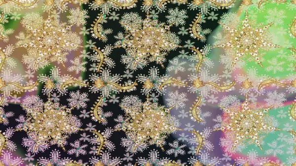 Gri renklerde, altın çiçekli altın desenler. Senin tasarımın için, duvar kağıdı. Raster geometrik arka plan. Altın rengi kusursuz illüstrasyon.