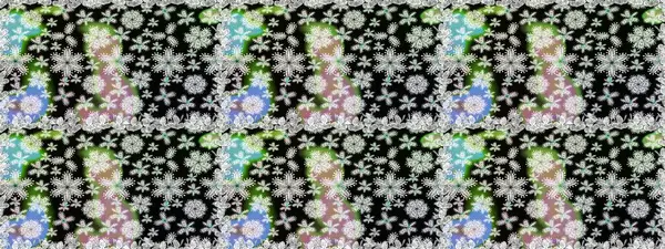 Renkli Yaz Temalı Kusursuz Arkaplan. Siyah renkli çiçekler. Düz Çiçek Elementleri Tasarımı. Raster illüstrasyonunda kusursuz çiçek deseni.