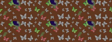 Robot resim. Raster. Kumaş, kağıt, ambalaj kâğıdı ve duvar kağıdı tasarımı için harika bir arka plan. Kelebek desenli kahverengiler.