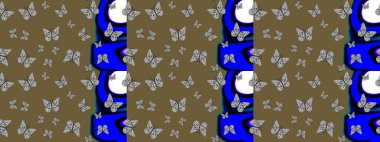 Kelebek gölgeleri ve siluetler. Raster illüstrasyonu. Kumaş, kağıt ve ambalaj için uygun. Bahar ve yaz tropikal kelebek eskiz deseni kahverengi renklerde.