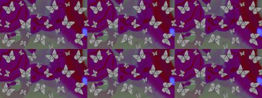 Raster illüstrasyonu. Çizim kalıbı. Renkli kelebekler. Web sayfası arkaplanları, duvar kağıtları, tekstil, yüzey dokuları için mükemmel.