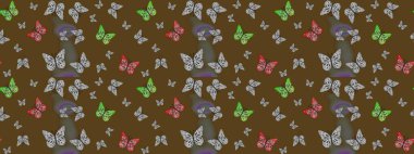 Kahverengi arka planda güzel renkli kelebek. Tropik gerçekçi kelebek. Kelebek tasviri. Raster. Sırtın için parlak bir dövme..