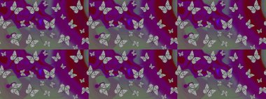 Gri arkaplanda kelebekler. Çizim kalıbı. Kağıt, kumaş ve ambalaj için uygun. Raster..