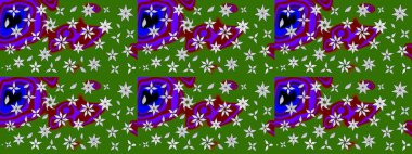 Şirin çiçek elementleri. Yeşil renkli çiçekler. Raster illüstrasyonu. Çizim.