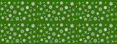 Yeşil renkler üzerine çiçek desenli çizimler, el yapımı papatyalar, papatyalar. Tekrarlayan çiçek arkaplanı, zarif yeşil çiçek duvar kağıdı.