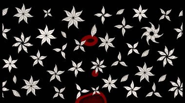 Çiçekli ipek eşarp. El çizimi çiçek unsurları olan soyut çizim raster deseni. Siyah üstüne siyah. Retro tekstil tasarım koleksiyonu. 1950 'ler-1960' lar motifleri.