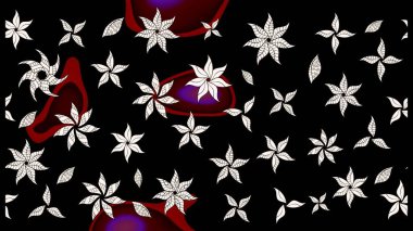 Hediye ambalaj kağıdı, tebrik kartları, posterler ve pankart tasarımı. Raster düz çiçek çizim deseni. Siyah renkte çiçekler.