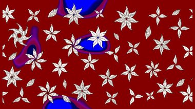 Raster Floral Illustration, Asyalı tekstil. Kırmızı renkli etnik çiçeklerle zarif bir eskiz şekli..