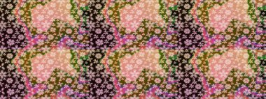 Çiçek buketleriyle klasik bir eskiz şekli. Pembe renklerde. Raster illüstrasyonu.