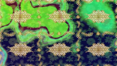 Paisley 'ler zarif çiçek desenli eskiz arka plan duvar kâğıdı çizimi klasik tarz, modern 3D çizgili sanat eseri altın ve yeşil desenli çiçek yaprakları ve süslemeleri..