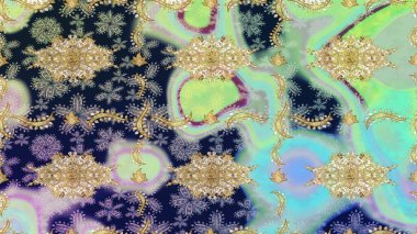 Raster Golden Mehndi eskiz kalıbı. Kına dövmeli süs çiçekleri, altın çıkartmalar, mehndi ve yoga tasarımı, kartlar ve parmak izleri. Tarafsız renklerde desen.