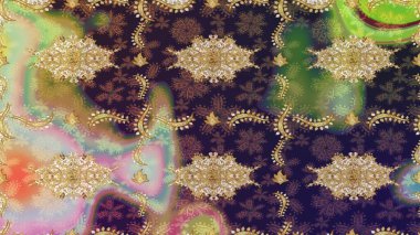 Barok tarzında eskiz oryantal süsü. Kahverengi renklerde altın desenler ve altın elementler. Geleneksel klasik altın desen. Raster doğulu süsü.