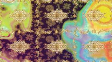 Klasik klasik klasik arka plan. Geleneksel oryantasyon süsü. Klasik Raster kahverengi ve altın desenli çizim.