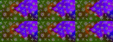 Raster illüstrasyonu. Çiçek desenli çizim. Yeşil renkli çiçekler. Asya tekstil tarzında. Raster illüstrasyonu.