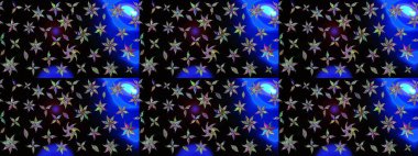 3D çiçekler, eskiz. Raster illüstrasyonu. Siyah renklerde.