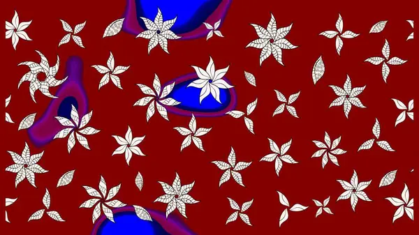 Raster Floral Illustration, Asyalı tekstil. Kırmızı renkli etnik çiçeklerle zarif bir eskiz şekli..