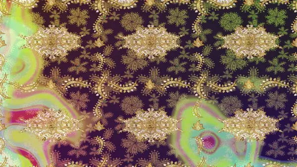 Raster oryantal süs. Kahverengi renklerde altın desenler ve altın elementler. Altın deseni çiz.