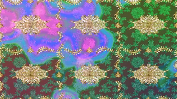 Çiçek desenli çizim. Duvar kâğıdı barok, İspanyol kumaşı. Yeşil renkler üzerine grafiksel modern çizim deseni. Çizim raster arkaplanı.