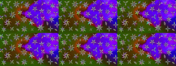 Raster illüstrasyonu. Çiçek desenli çizim. Yeşil renkli çiçekler. Asya tekstil tarzında. Raster illüstrasyonu.