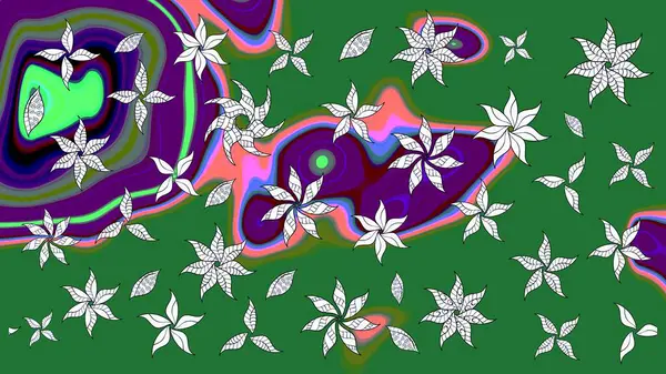 Yeşil renkli çiçekler. Raster düz çiçek çizim deseni. Tasarım hediye paketi, tebrik kartları, posterler ve afiş tasarımı.