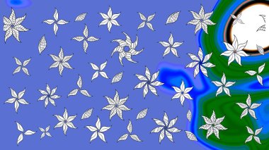 Mavi renkli çiçekler. Raster illüstrasyonundaki çiçek desenli çizim. Renkli Bahar Teması eskiz kalıbı. Düz Çiçek Elementleri Tasarımı.