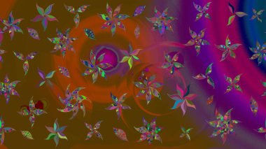 Çiçek ve yapraklı karalama şeklinde Raster çiçek deseni. Raster illüstrasyonu. Yumuşak, bahar çiçekleri kahverengi renklerde.