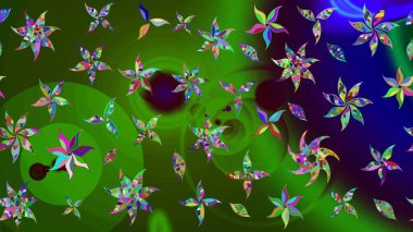 Raster illüstrasyonundaki çiçek desenli çizim. Düz Çiçek Elementleri Tasarımı. Güzel kumaş deseni. Renkli Bahar Teması çizim şablonu.