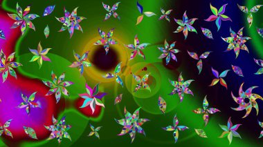 Yeşil renkli çiçekler. Tropik çiçek desenleri. Raster illüstrasyonu.
