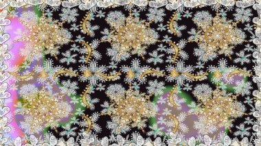 Kusursuz kıvırcık saçlar. Doğulu stil, altın elementli gri renkli altın desenli arabesk yapar. Raster altın desen.