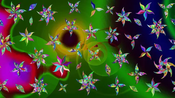 Yeşil renkli çiçekler. Tropik çiçek desenleri. Raster illüstrasyonu.