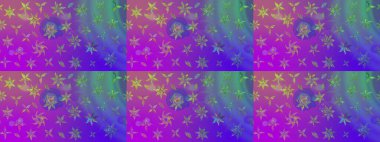 Raster illüstrasyonundaki çiçek desenli çizim. Mor renkte çiçekler.