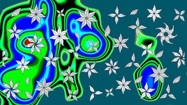 Renkli Bahar Teması eskiz kalıbı. Raster illüstrasyonundaki çiçek desenli çizim. Mavi renkli çiçekler. Düz Çiçek Elementleri Tasarımı.