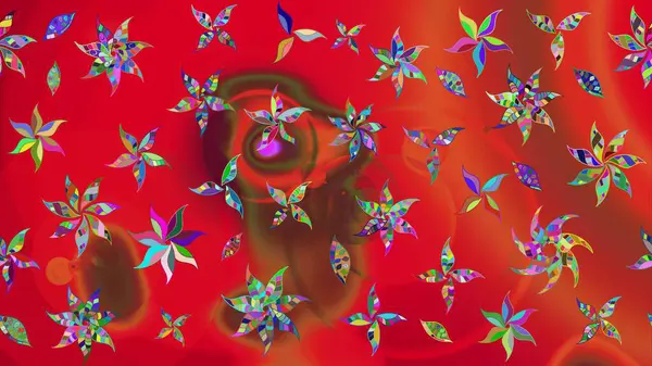 Raster illüstrasyonu. Kırmızı renkte çiçekler. Küçük çiçekte sevimli çiçek deseni var..