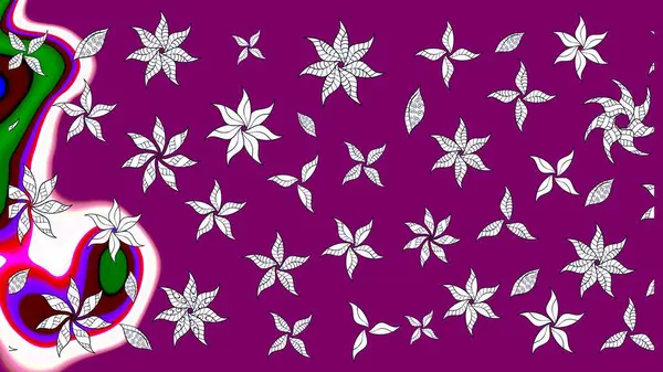 Raster illüstrasyonundaki çiçek desenli çizim. Suluboya tarzında mor renkte çiçekler.