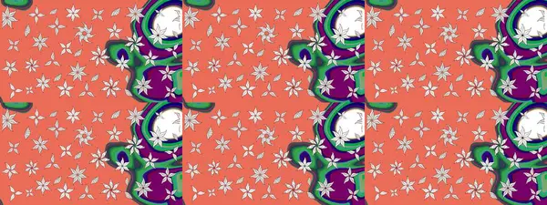 Raster illüstrasyonu. Çiçek süslemeli çizim deseni. Turuncu renkte çiçekler.