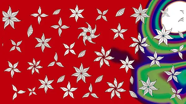 Kırmızı renkte çiçekler. Sevimli çiçek raster deseni. Düz Çiçek Elementleri Tasarımı. Renk Bahar Teması eskiz şablonu.